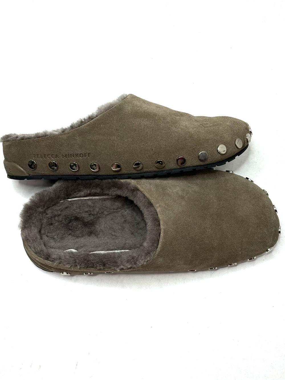 Emu x Rebecca Minkoff Suede Shearling Taupe Mule Slippers